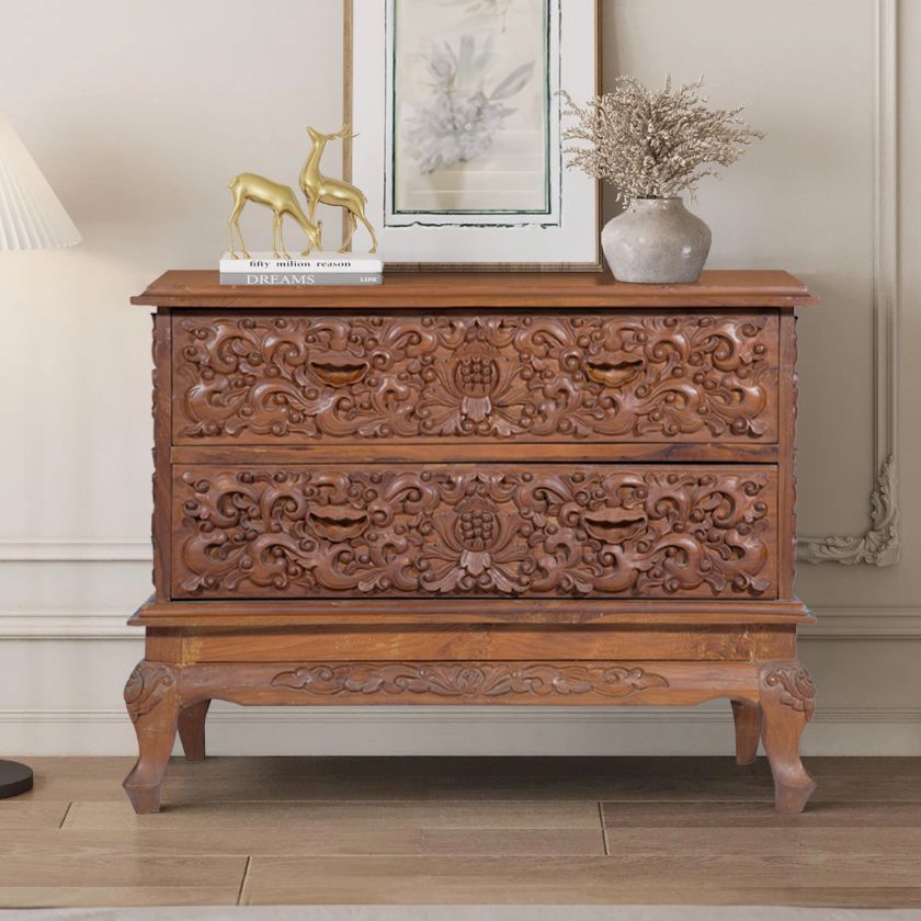 Picture of Eldridge Mid Century Antique Hand Carved Solid Wood Dresser