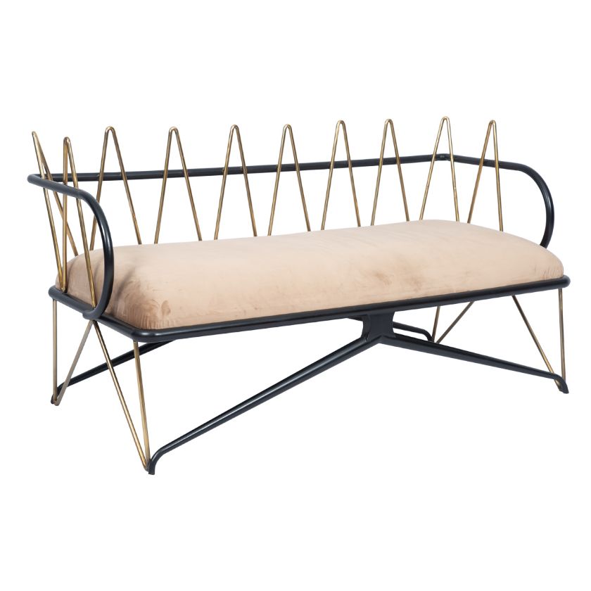 Picture of Yountville Industrial Style Light Brown Velvet Upholstered Bench