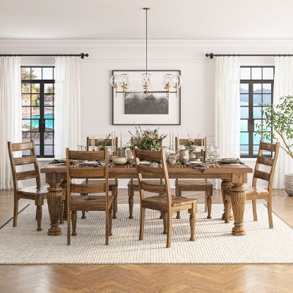 Picture of Litchfield Handcrafted Vintage 9 Pc Solid Wood Dining Table Set