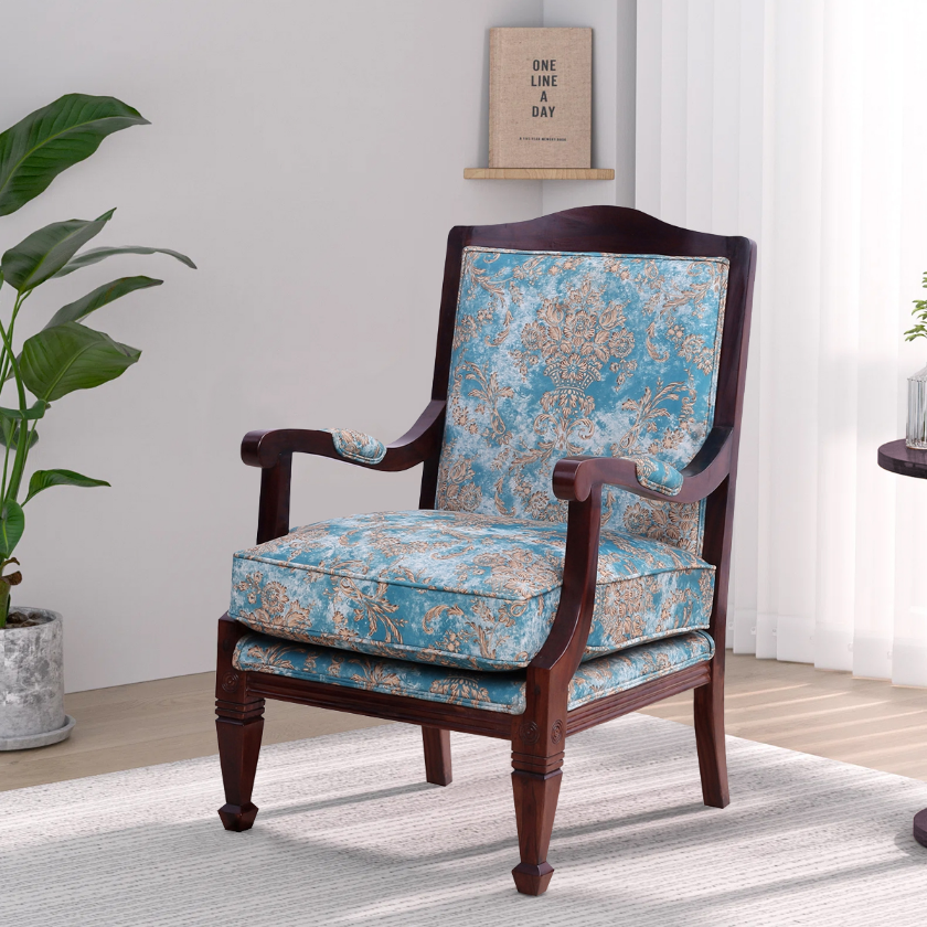 Picture of Phelan French Style Solid Wood Floral Upholstered Accent Armchair