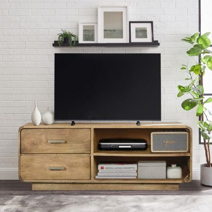 Picture of Hialeah Rounded Corner Rustic Mango Wood 2 Side Drawer TV Media Island