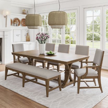 Picture of Cartagena Rustic Solid Wood 7 Piece Mid-century Style Dining Set