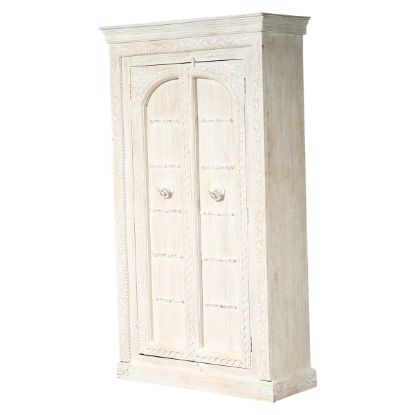 Picture of Gonzales Traditional Rustic Solid Wood 4 Tier Distressed White Armoire