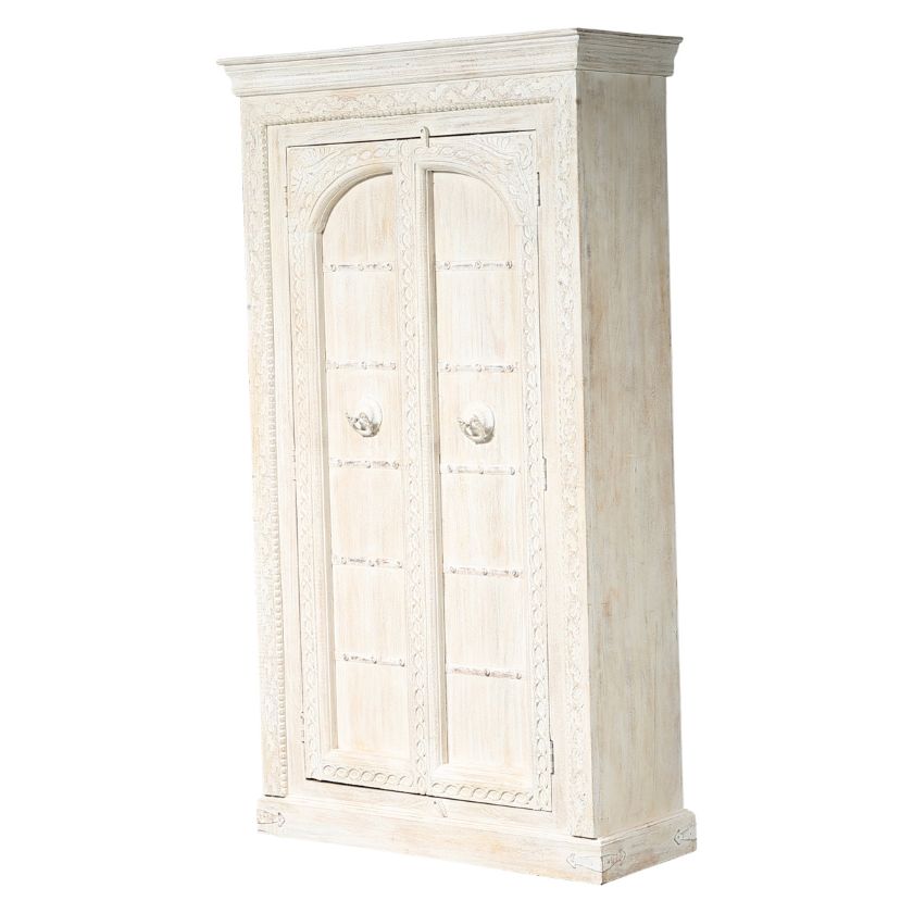 Picture of Gonzales Traditional Rustic Solid Wood 4 Tier Distressed White Armoire