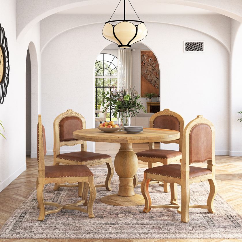 Picture of Empire Farmhouse Small Round Kitchen Table with 4 upholstered chairs 