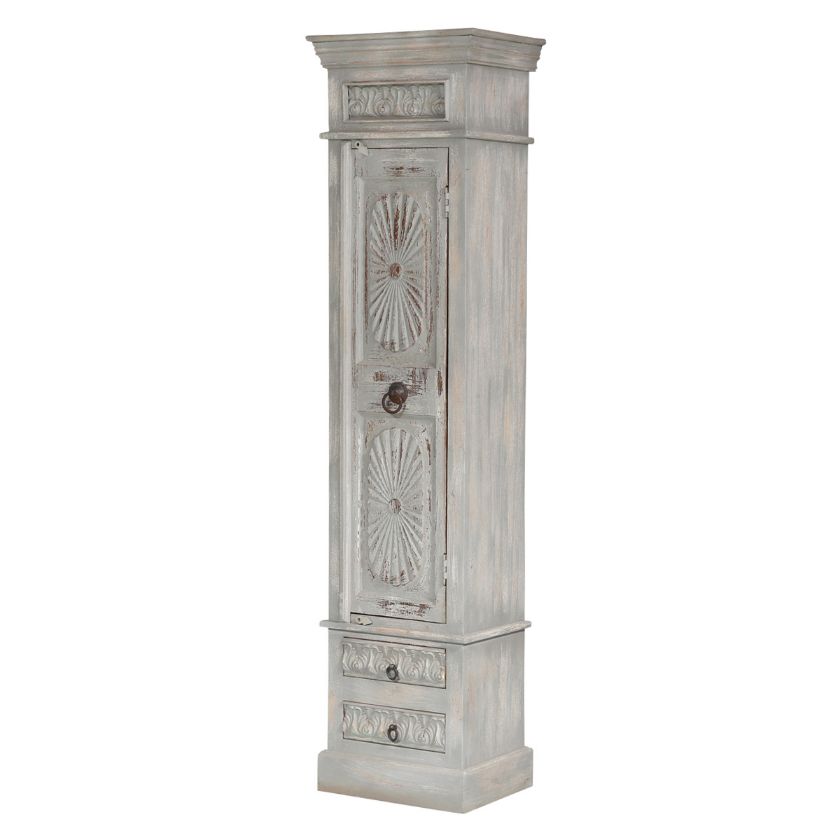 Picture of Jackson Vintage Hand Carved Distressed Grey Tall Bookcase Armoire