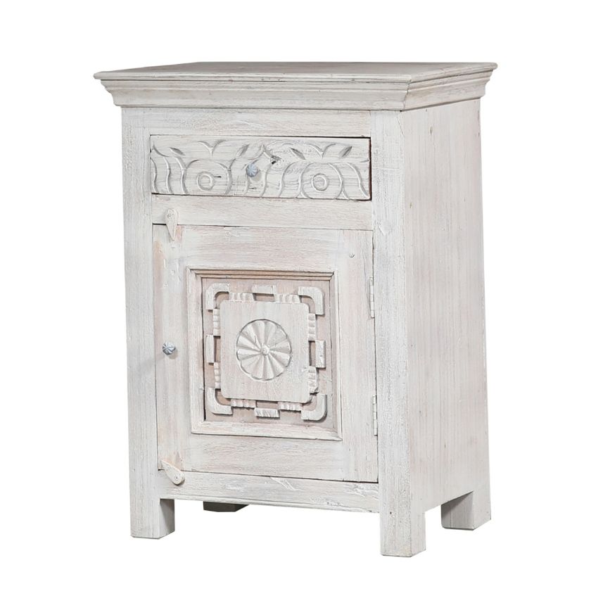 Picture of Elmira Traditional Hand Painted Rustic White End Table with Drawer