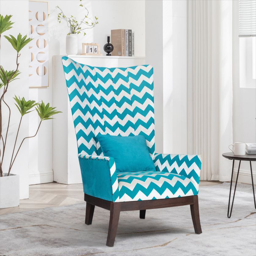 Picture of Fontana Modern Turquoise Zig Zag Patterned Armchair