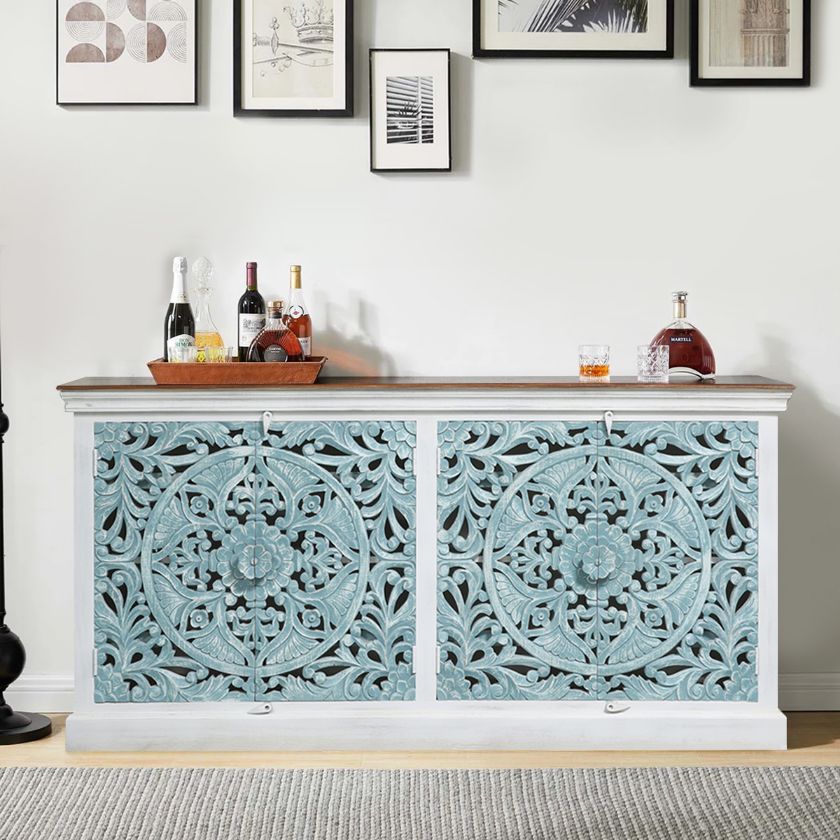 Picture of Caruthers Traditional Mandala Distressed Turquoise 2 Tone Sideboard
