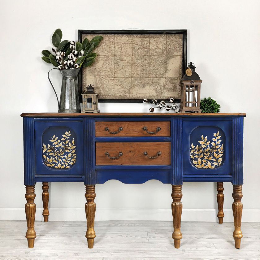 Picture of Ceres Bohemian Style Hand Painted Royal Blue 4 Drawer Console Table