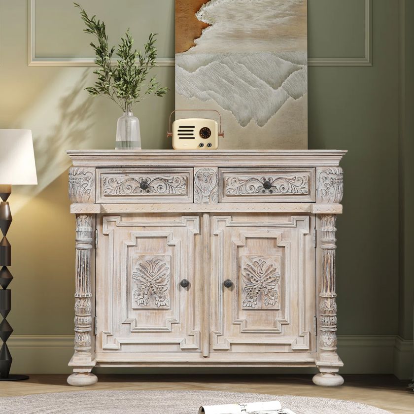 Picture of Keene Country Weathered White Solid Wood 2 Door Storage Cabinet