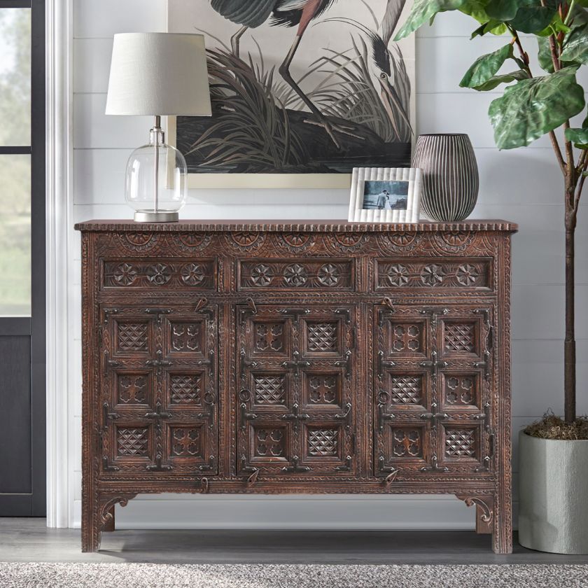 Picture of Humboldt Hand Carved Rustic Brown 3 Door Traditional Sideboard