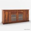 Picture of Clanton Rustic Solid Wood Glass Door 2 Drawer Long Buffet Cabinet