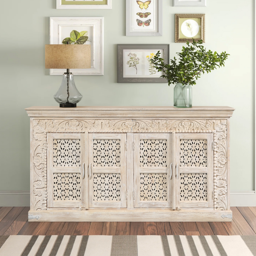Picture of Coachella Traditional Distressed Ornate Hand Carved 4 Door Sideboard