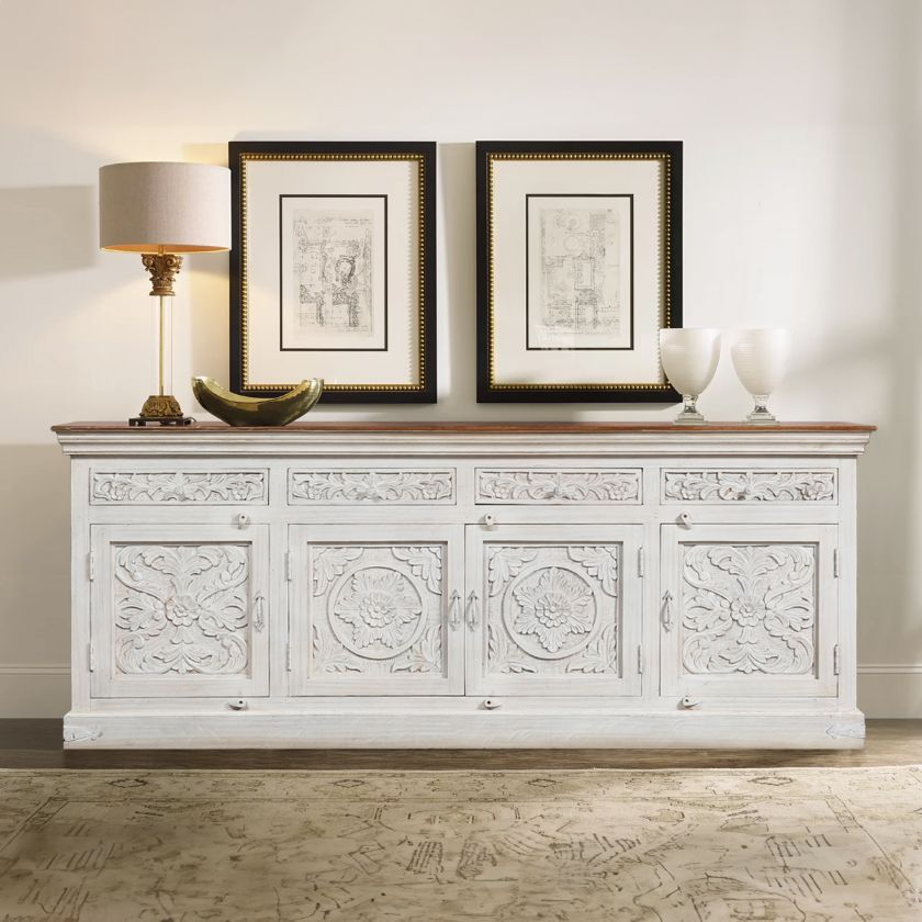 Picture of Stanislaus White Floral Hand Carved 2 Tone French Country Sideboard