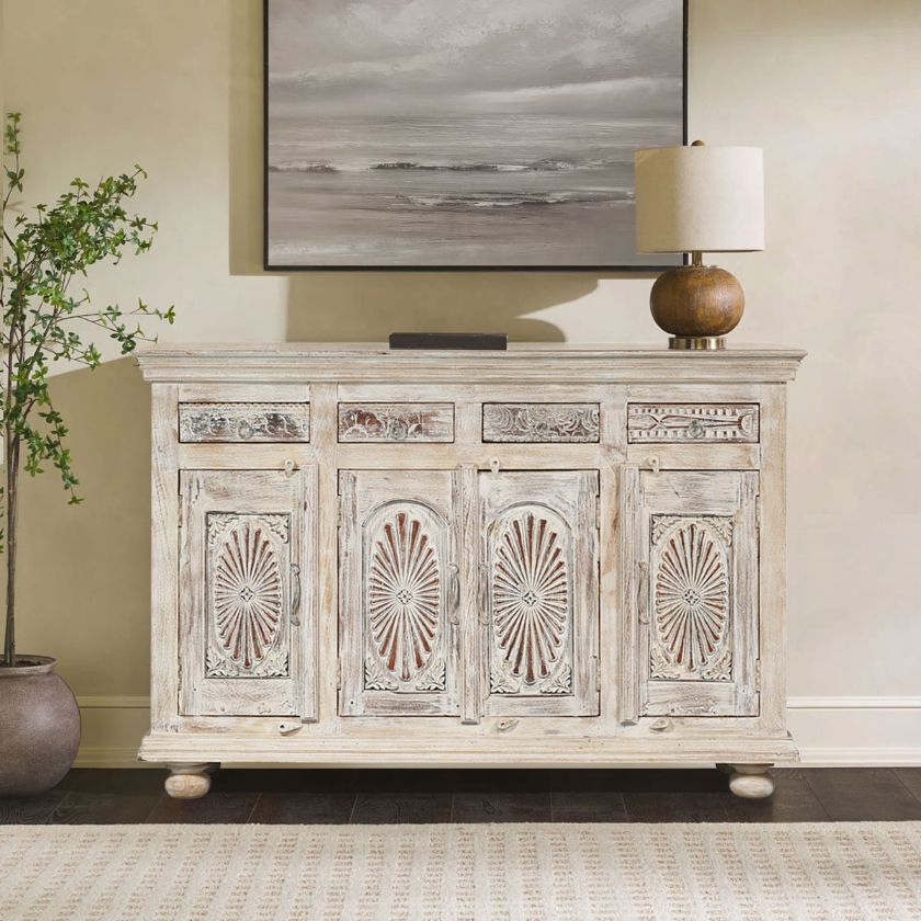 Picture of Hydesville Country French Distressed Solid Wood 4 Door Sideboard