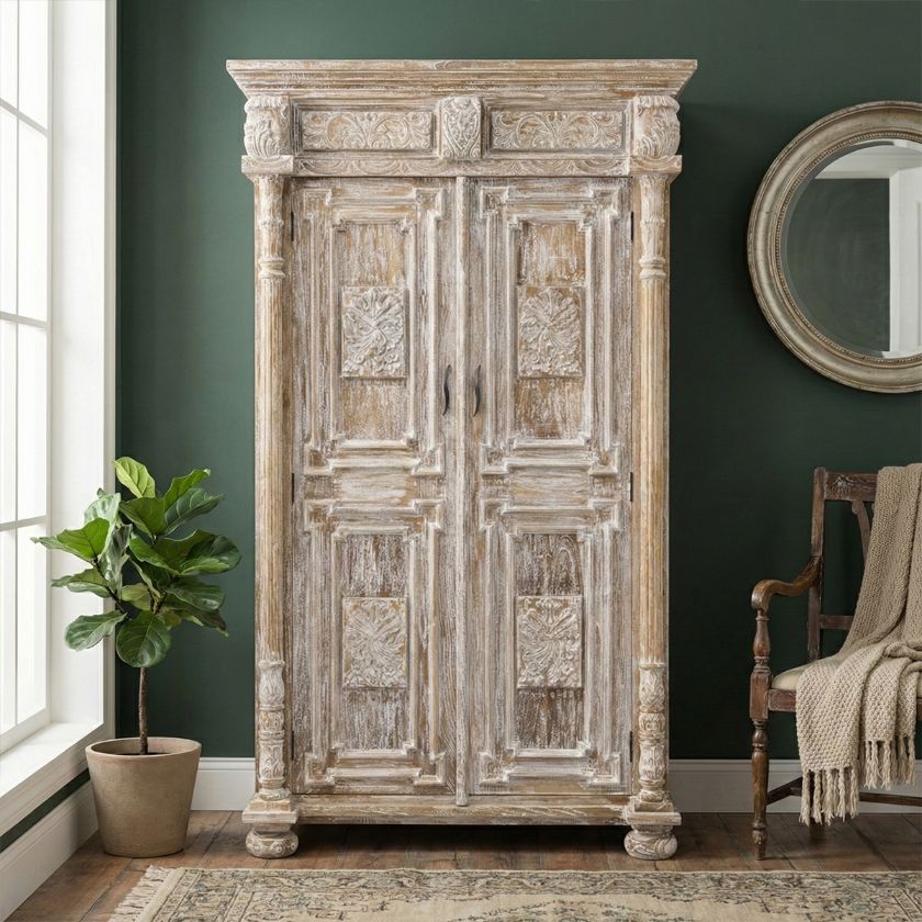 Picture of Grenoble Rustic Solid Wood Hand Carved Armoire