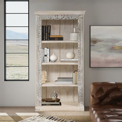 Picture of Cerritos Solid Reclaimed Wood White 4 Shelf Tall Bookcase