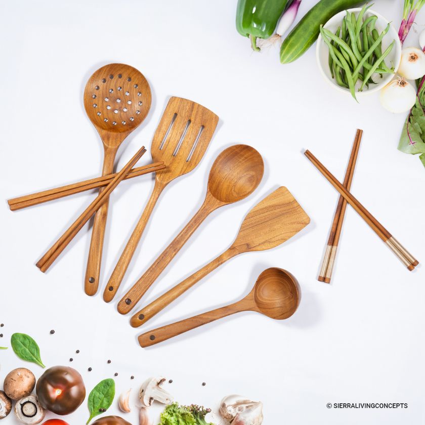 Picture of Zakka Teak Wood Handmade 9-Piece Spoon and Spatula Set