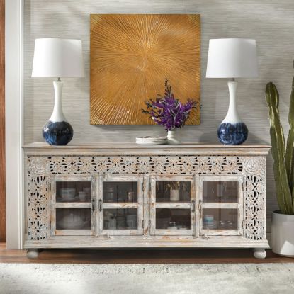 Picture of Guadalupe Traditional Distressed Grey Ornate 4 Display Door Sideboard