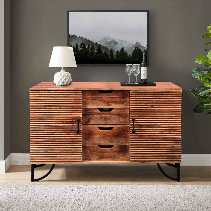 Picture of Tuolumne Contemporary Industrial Rustic Solid Wood 4 Drawer Sideboard