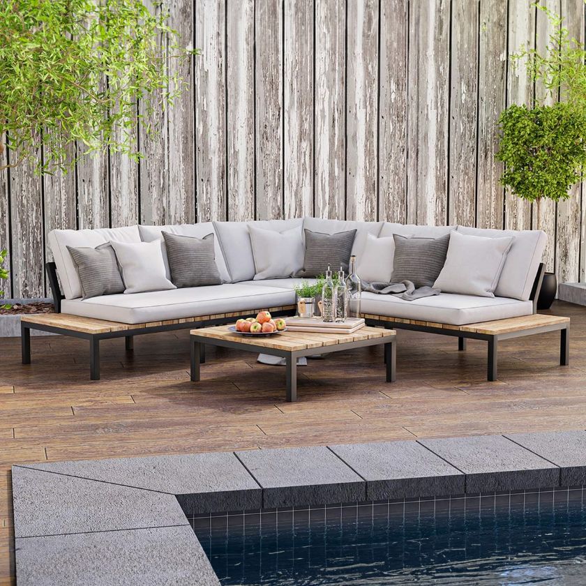 Picture of Florence Outdoor Teak Wood 4 Piece Sectional Sofa Set w Coffee Table