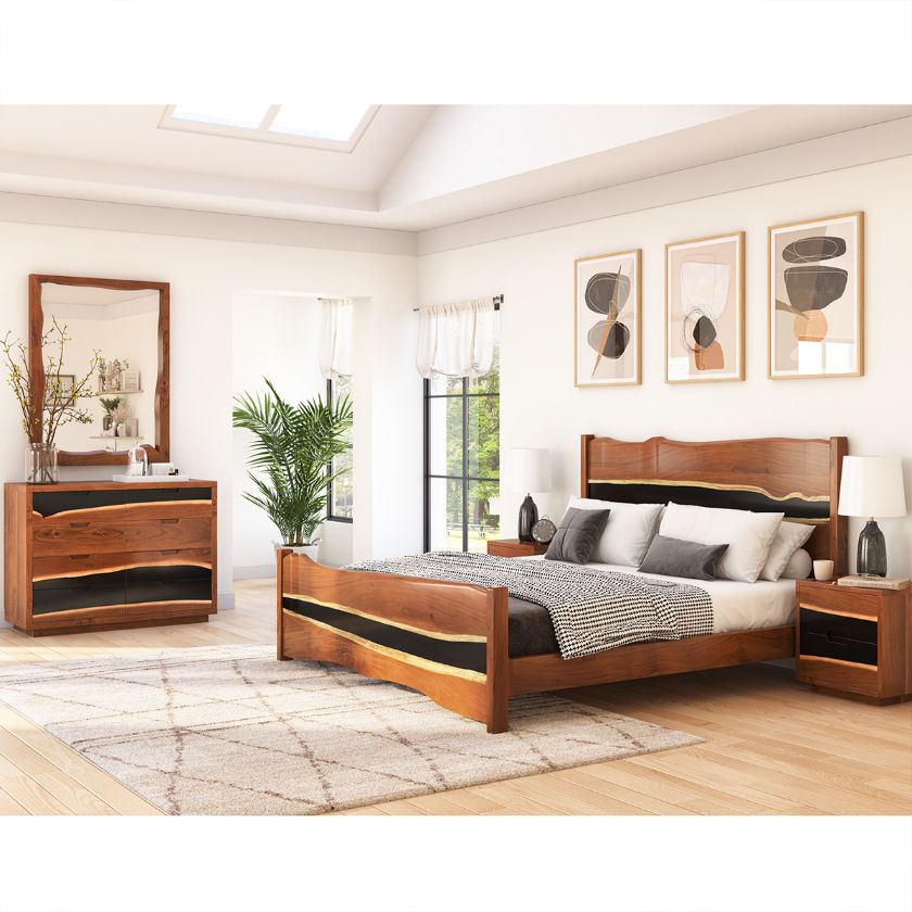 Picture of Murphy Acacia Wood Epoxy Modern Bedroom Set 