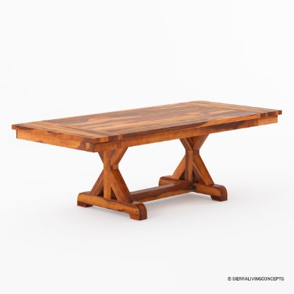 Picture of Antwerp X Trestle Base Rustic Farmhouse Dining Table with Extension