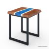Picture of Pixley Industrial Acacia Wood Blue Epoxy End Table