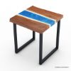 Picture of Pixley Industrial Acacia Wood Blue Epoxy End Table