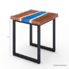 Picture of Pixley Industrial Acacia Wood Blue Epoxy End Table
