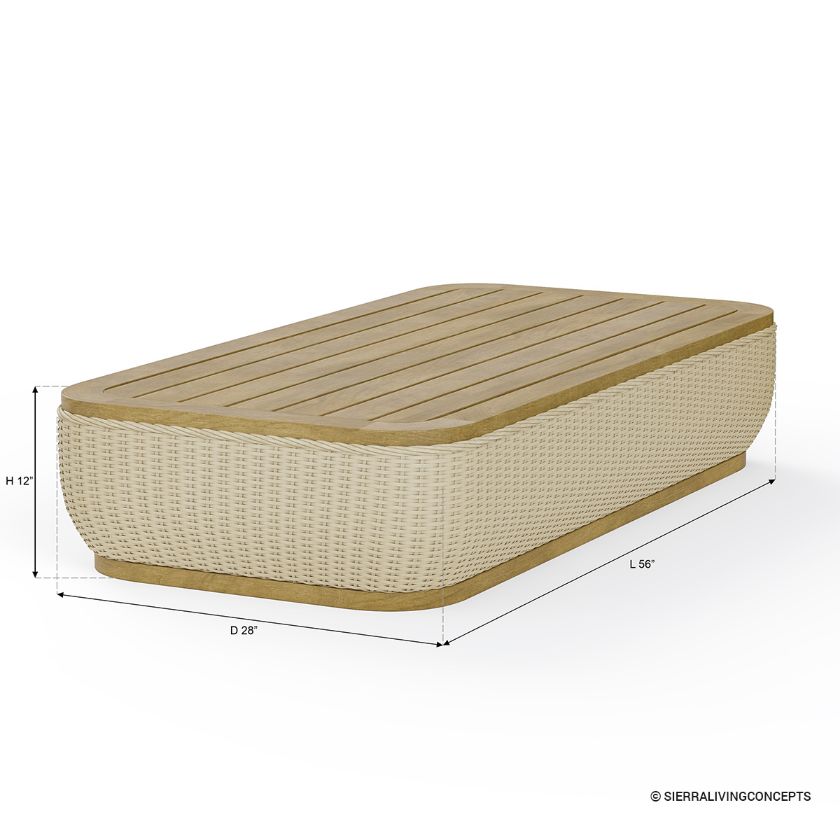 Seacliff Modern Outdoor Coffee Table Dimension Image