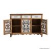 Picture of Cayucos Traditional Rustic Solid Wood Fretwork 3 Door White Sideboard