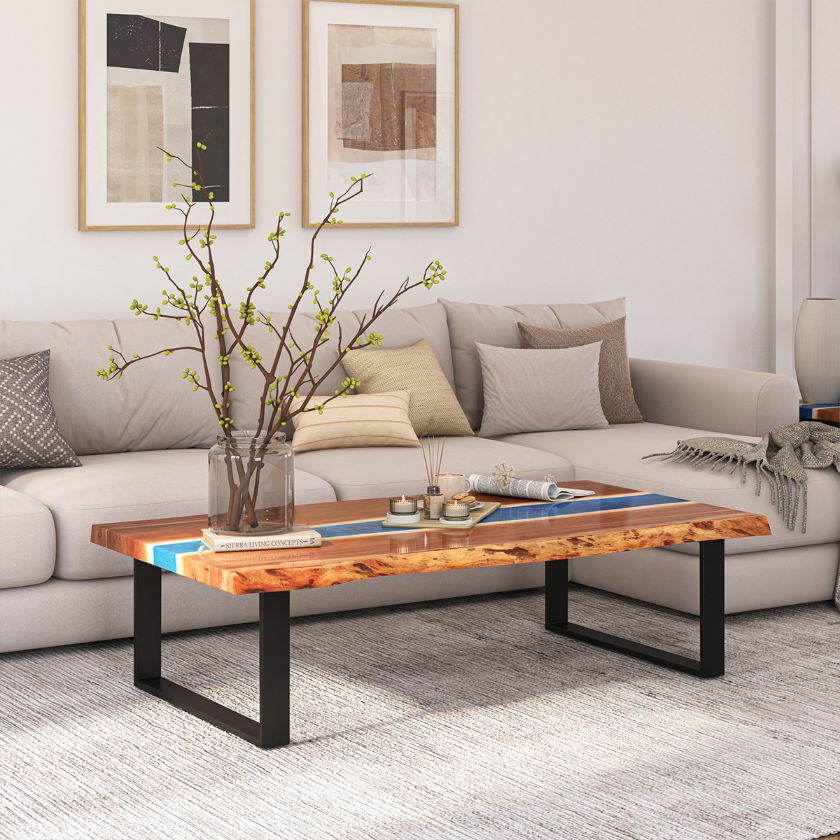 Picture of Pixley Industrial Acacia Wood Blue Epoxy Coffee Table
