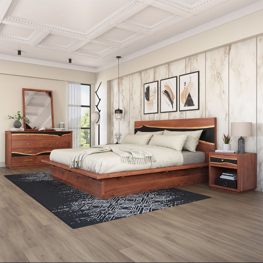 Picture of Morada Modern Epoxy Acacia Wood Bedroom Set
