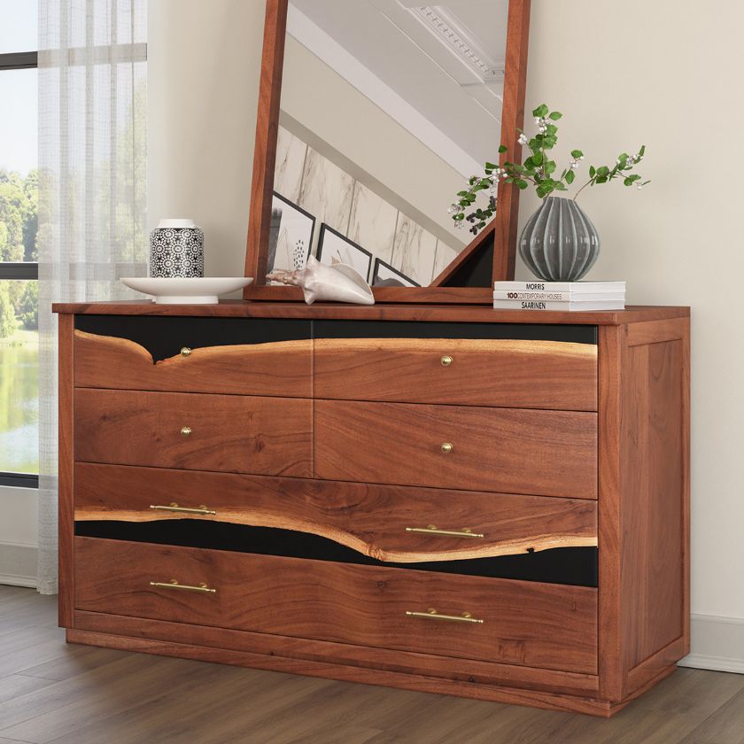 Picture of Morada Acacia Wood Epoxy Modern Dresser with 6 Drawers