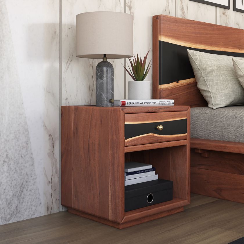 Picture of Morada Acacia Wood Epoxy Modern Nightstand with Drawer