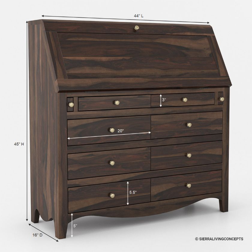 Philadelphia Solid Wood Handmade 44 Inch Drop Front Secretary Desk Dimension Image