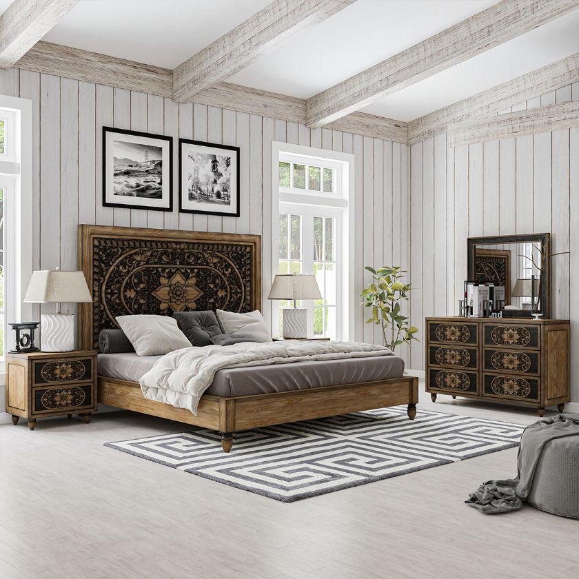 Picture of Treviso Solid Wood Hand-carved 4 Piece Bedroom Set