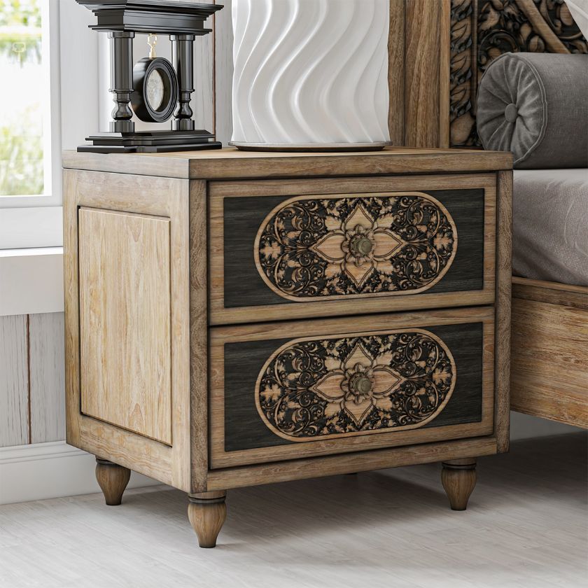 Picture of Treviso Solid Wood Hand-carved 2 Drawers Nightstand