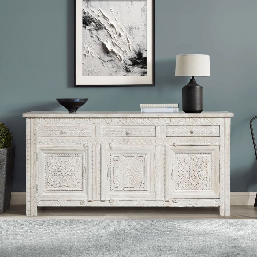 Picture of Cabb Hand Carved Distressed Hand Painted Sideboard with 3 Doors & Drawers