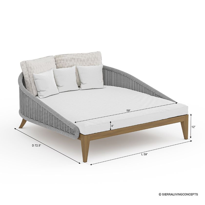 Doyle Modern Teak & Wicker Outdoor Daybed Dimension Image