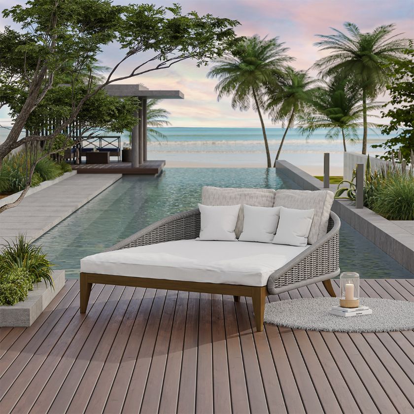 Picture of Doyle Modern Teak & Wicker Outdoor Daybed