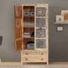 Picture of Yolo Vintage Style Two Tone Handcarved Wooden Armoire with Two Drawers