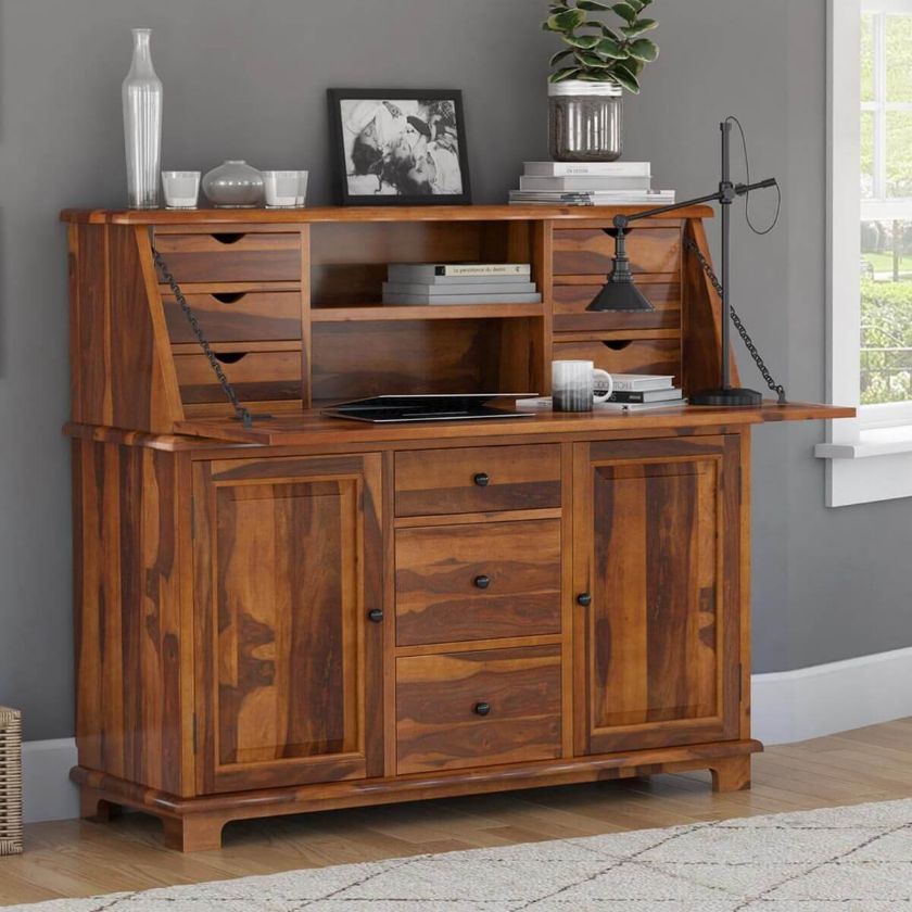 Weldona Solid Wood Secretary Desk with Hutch Size Image