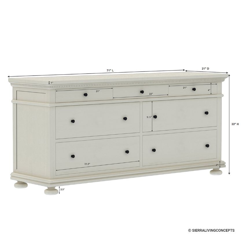 Otranto Mahoghany Wood 7 Drawer Large Bedroom Dresser Dimension Image