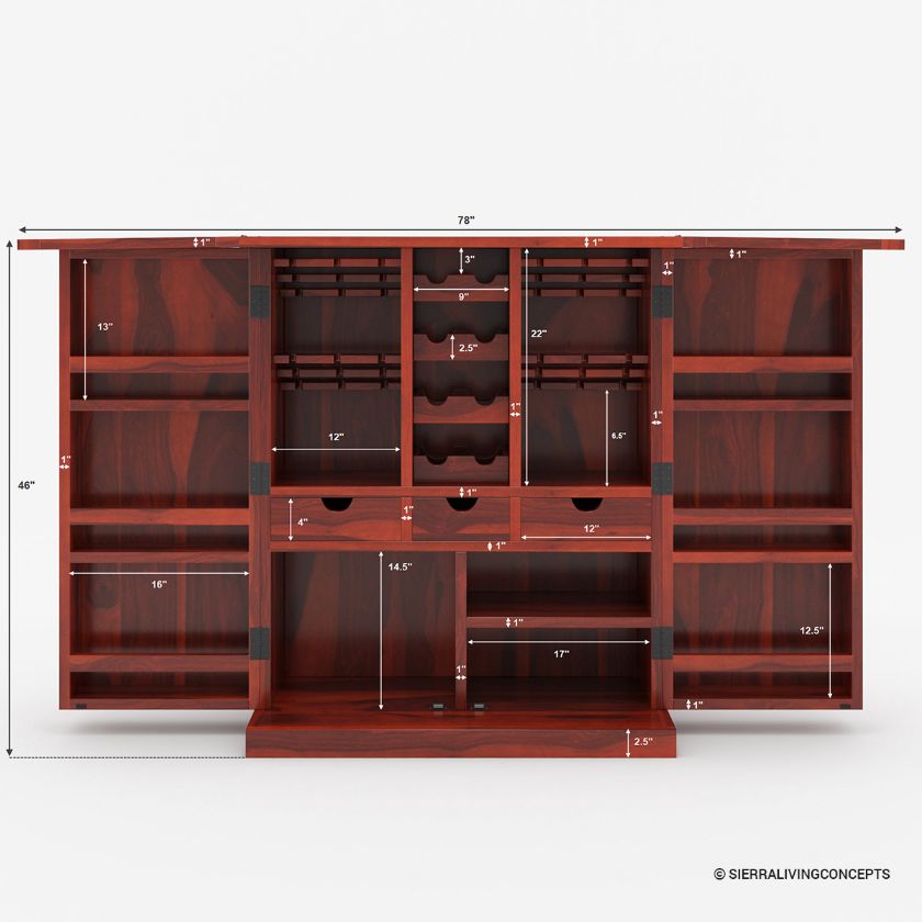 Richmond Solid Wood Expandable Bar Cabinet With Flip Top Dimension Image