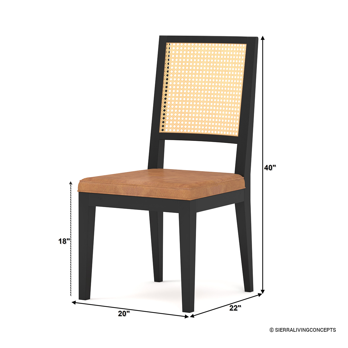 Descanso Modern Farmhouse Leather Cane Dining Chair