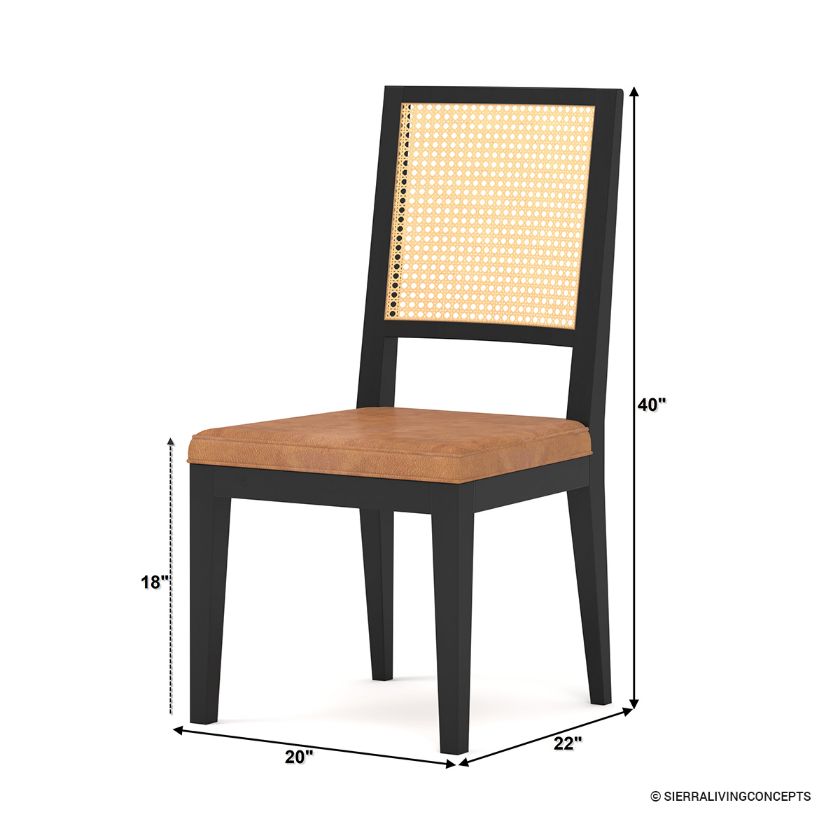 Descanso Modern Farmhouse Cane Back Leather Dining Chair Dimension Image
