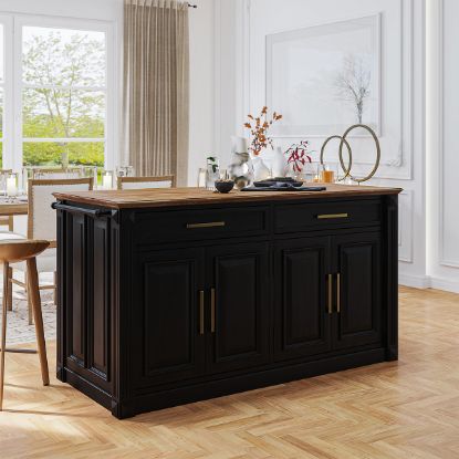 Picture of Waukon Solid Wood Classic Black Kitchen Island with Storage